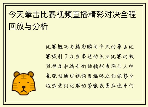 今天拳击比赛视频直播精彩对决全程回放与分析