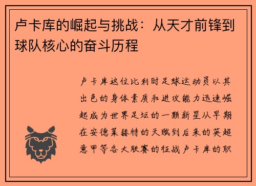 卢卡库的崛起与挑战：从天才前锋到球队核心的奋斗历程